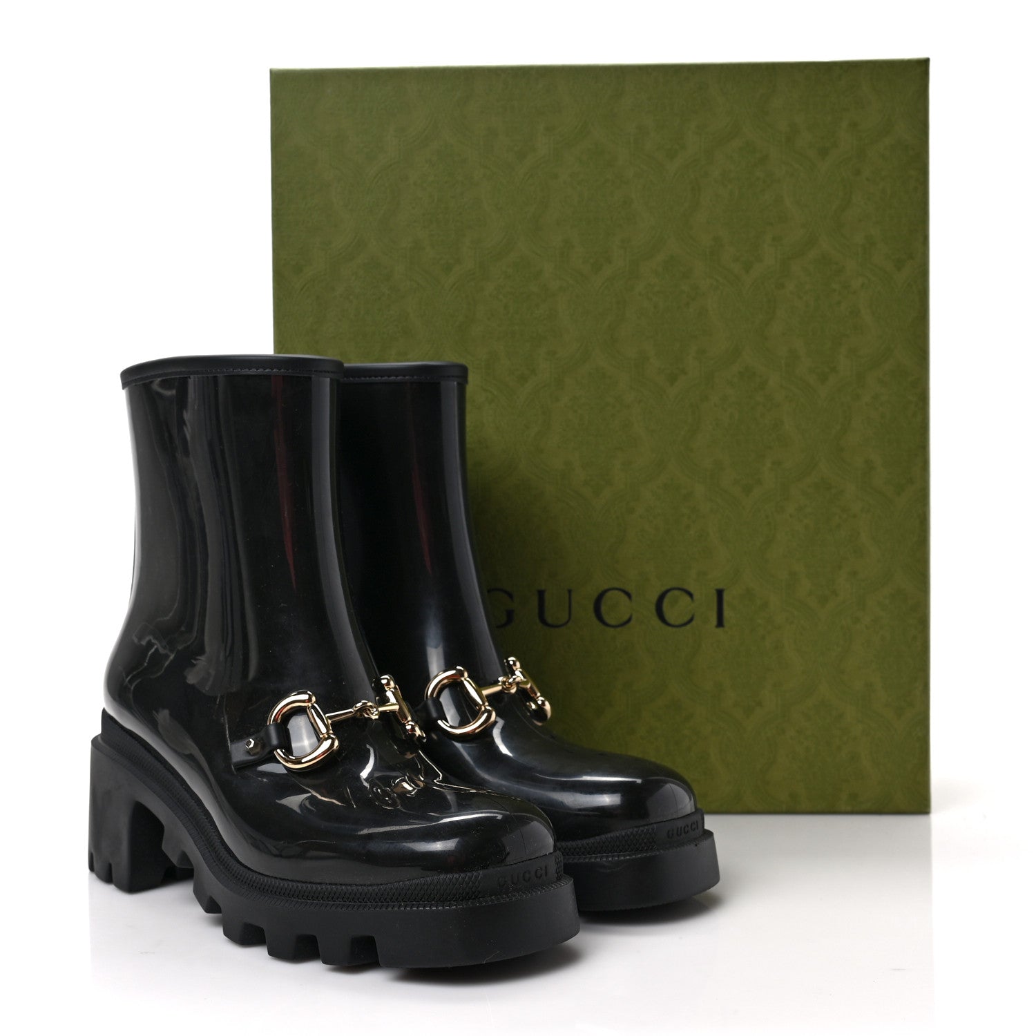 Gucci Rubber Womens Horsebit Ankle Boots 38 Black 8 of 8