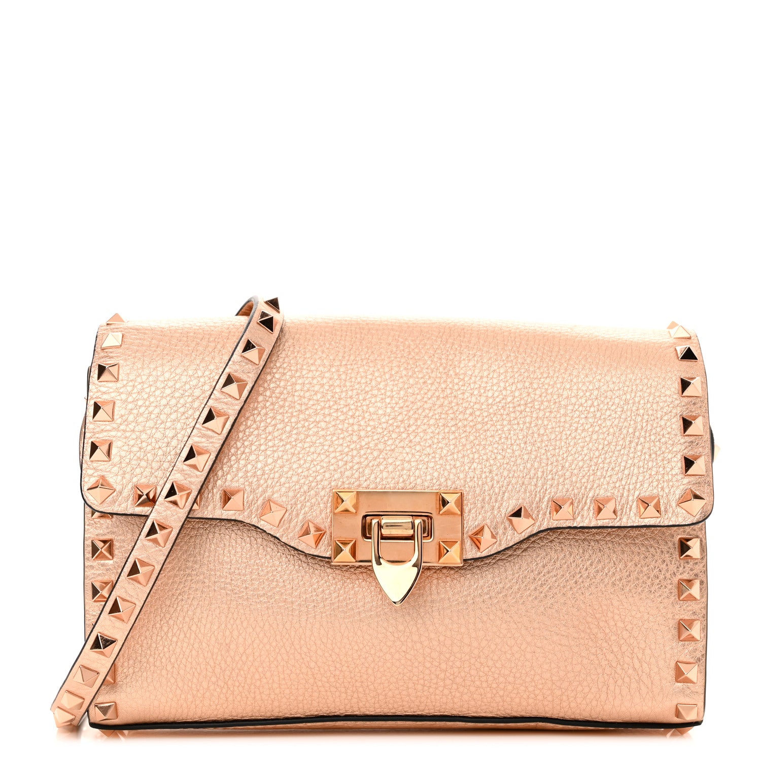 Valentino Garavani Metallic Pebbled Calfskin Medium Rockstud Flip Lock Crossbody Bag Rame 1 of 9