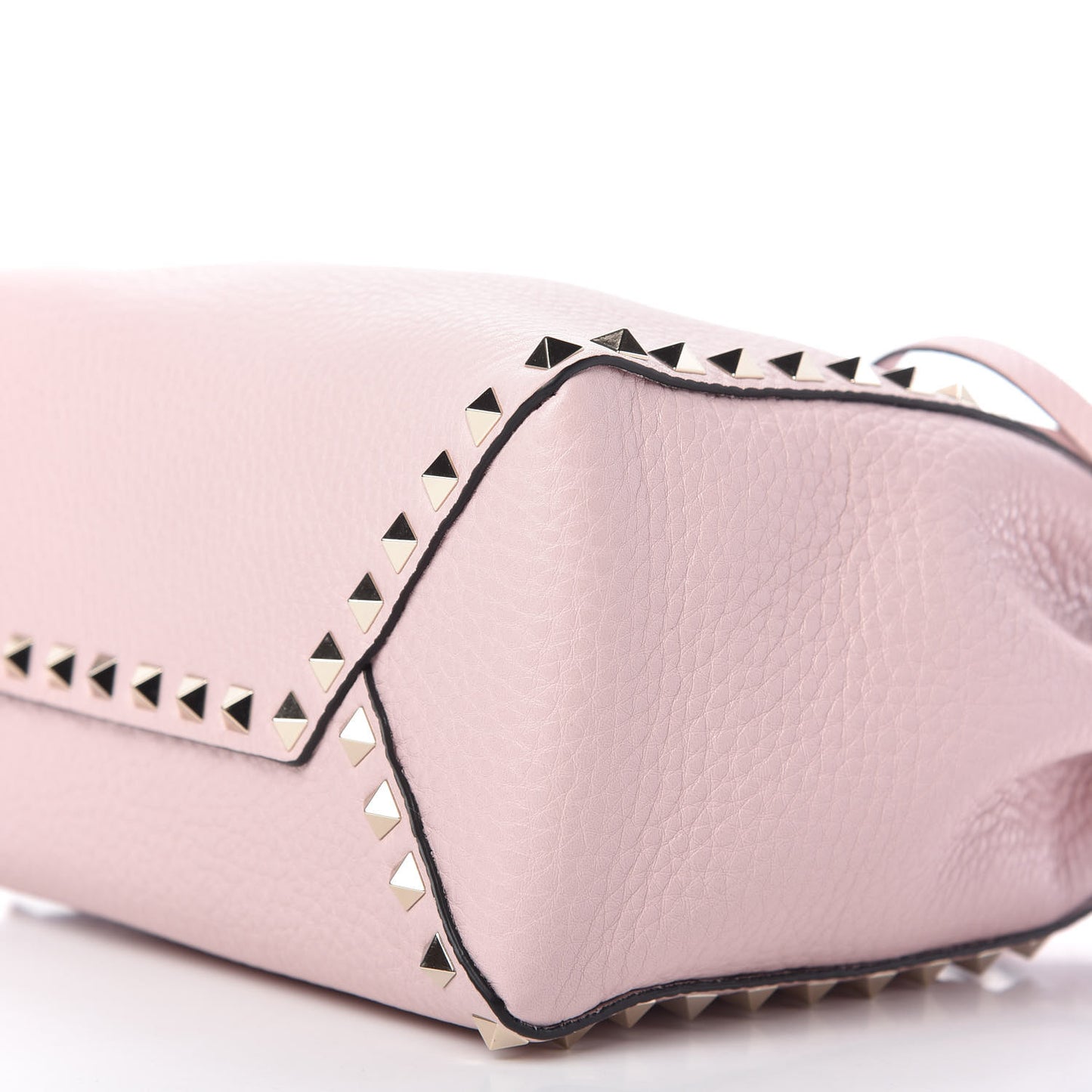 Grained Calfskin Rockstud Bucket Bag Light Pink