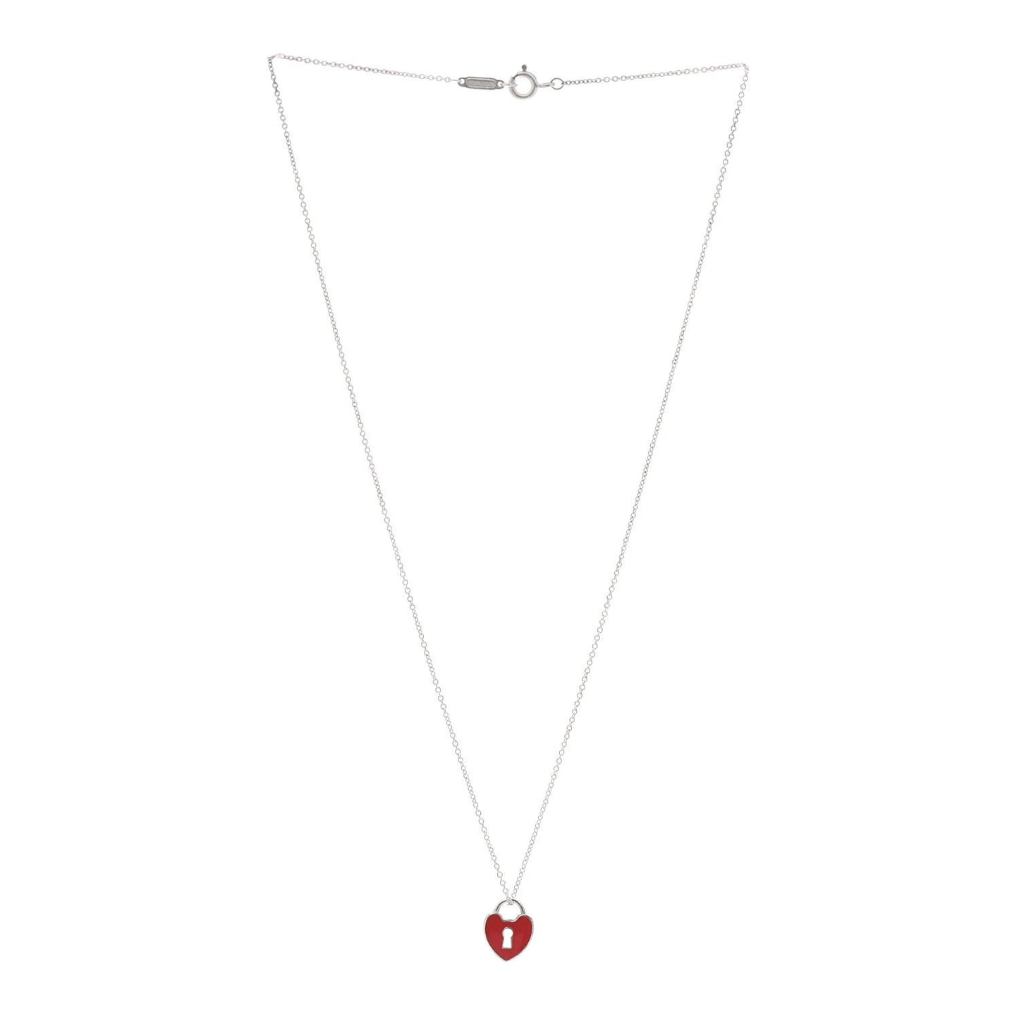 Sterling Silver Enamel Heart Lock Pendant Necklace Red