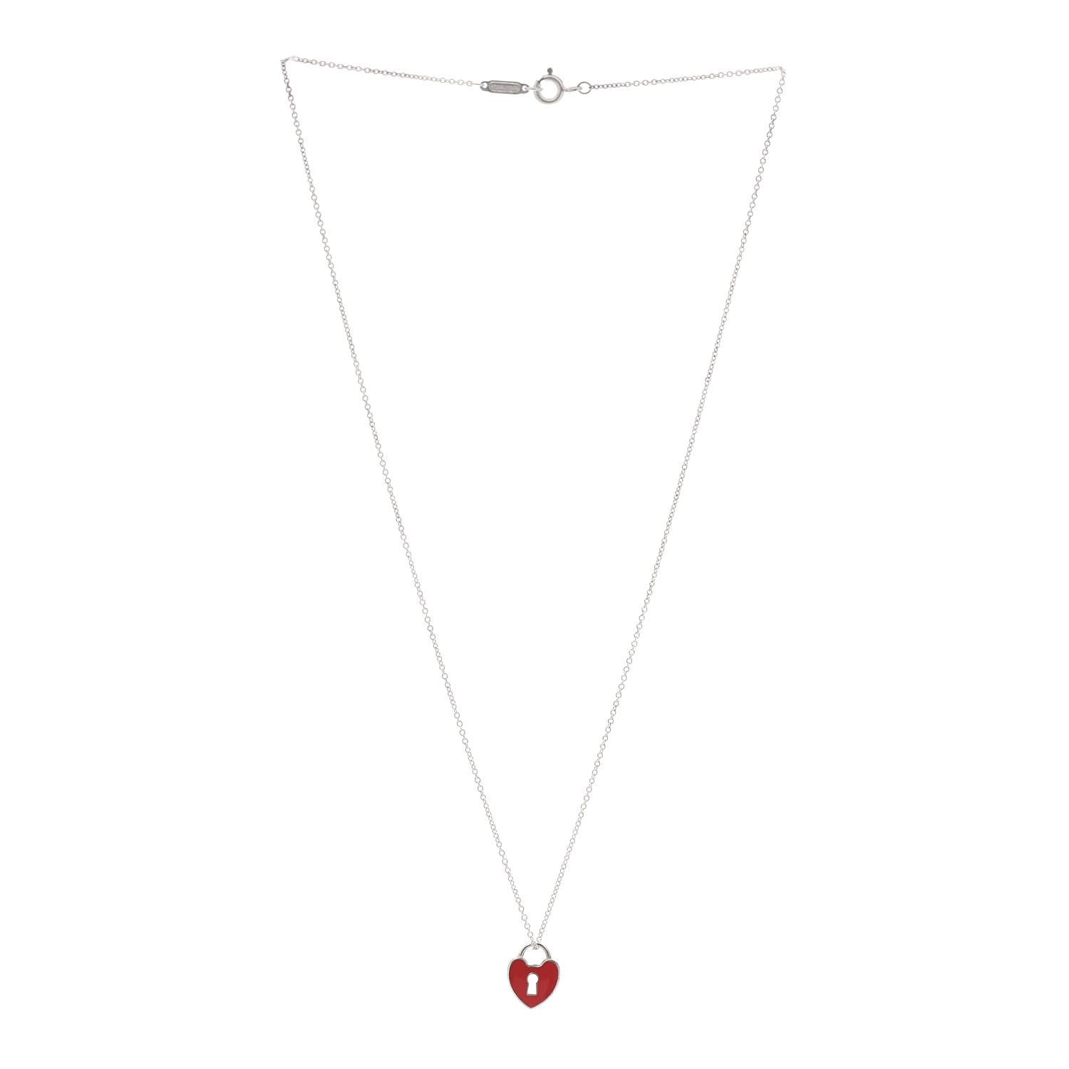 Tiffany Sterling Silver Enamel Heart Lock Pendant Necklace Red 3 of 7