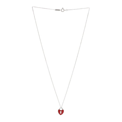 Tiffany Sterling Silver Enamel Heart Lock Pendant Necklace Red 3 of 7