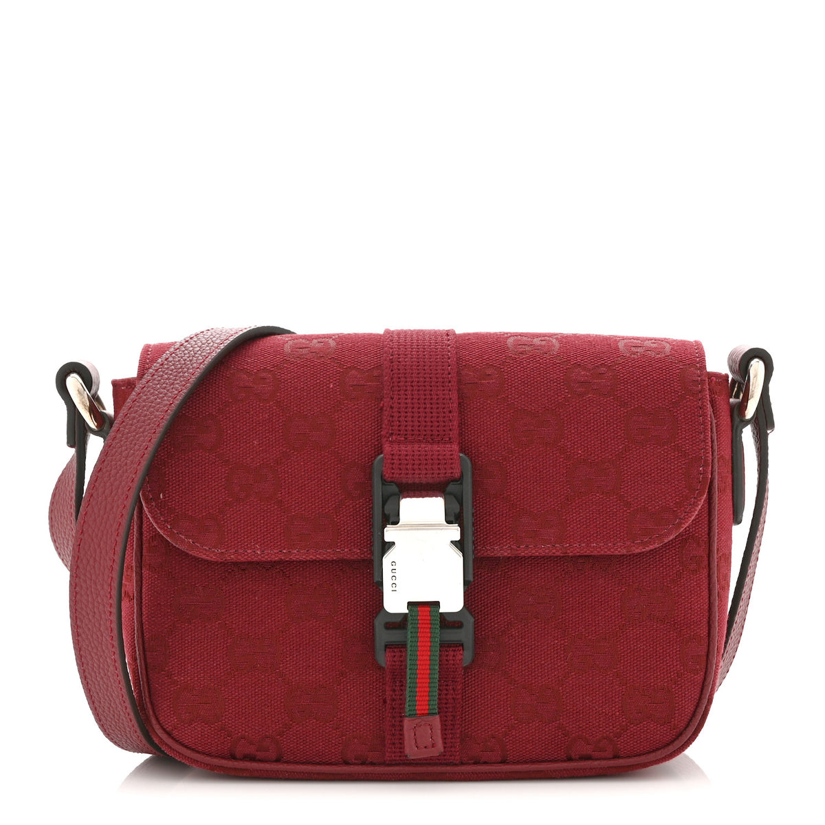 Gucci Monogram Textured Dollar Calfskin Web Mini Messenger Bag Rosso Ancora 1 of 10