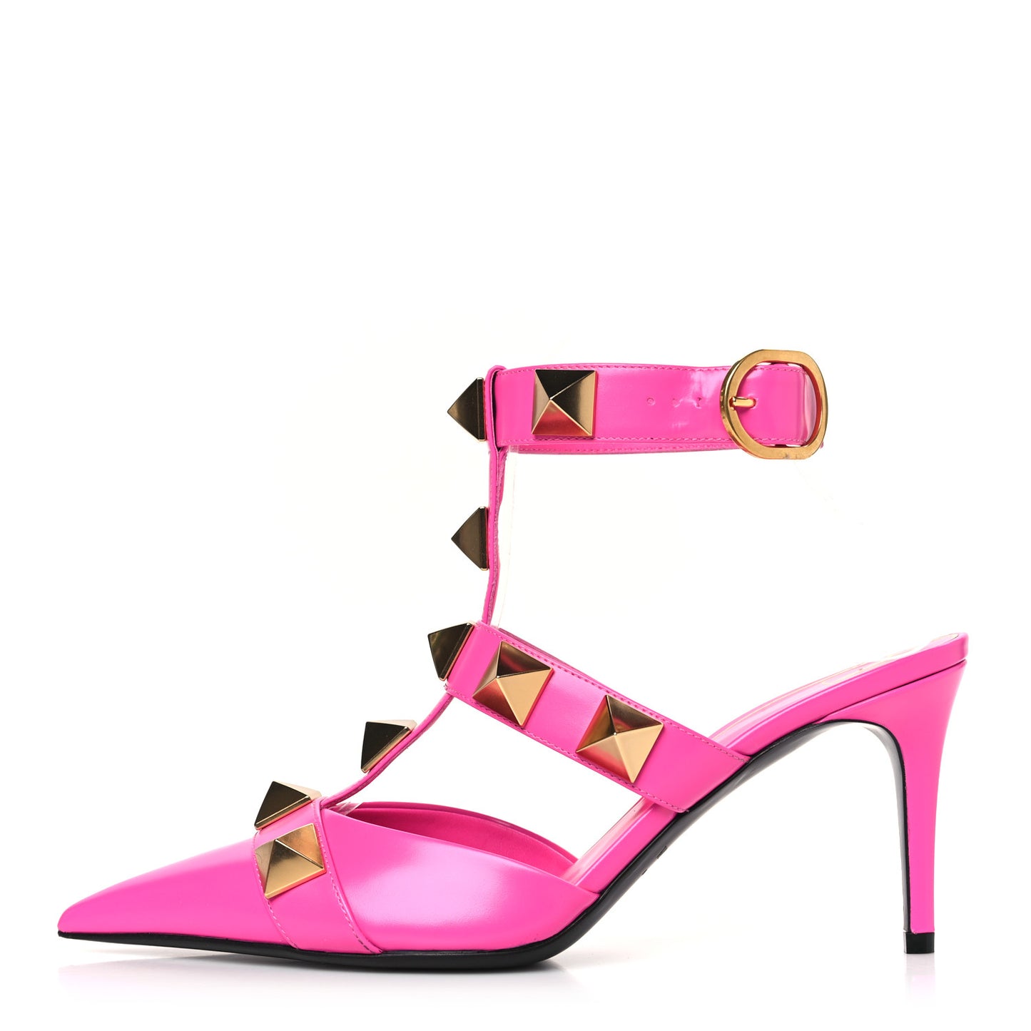 Calfskin Roman Stud Ankle Strap 80mm Pumps 38 Pink