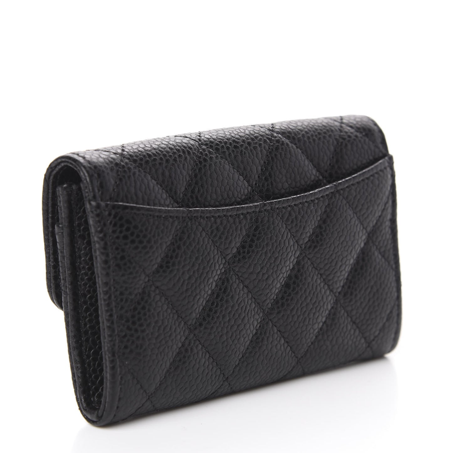 Caviar Quilted Flap Card Holder Wallet Black