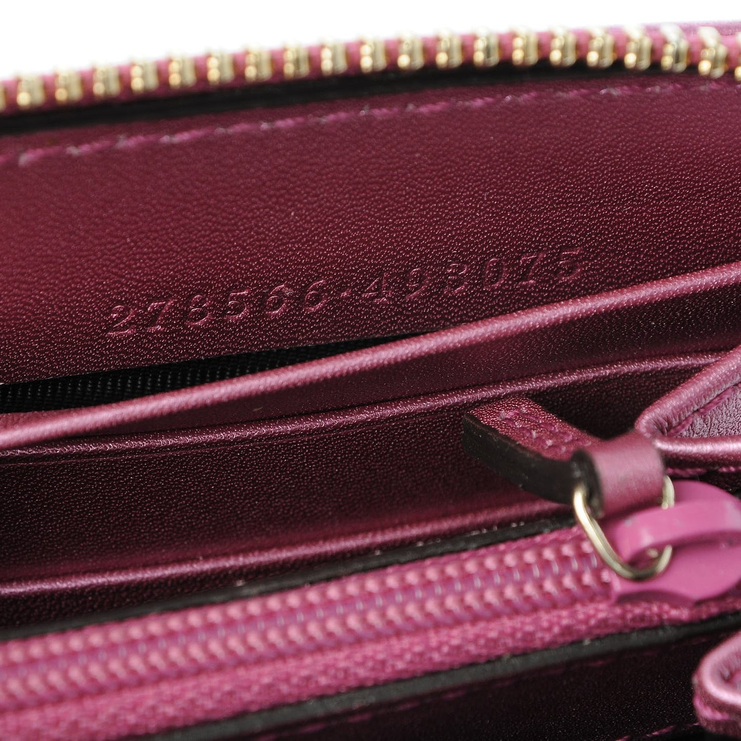 Metallic Soft Guccissima Heart Zip Around Wallet Fresia Rose