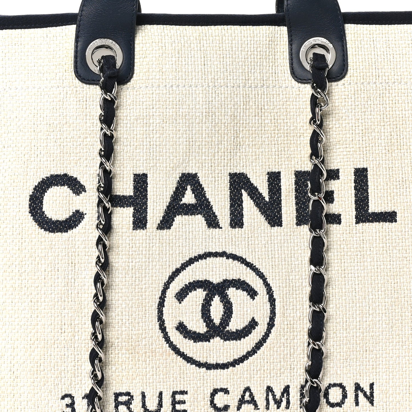 Woven Straw Raffia Large Deauville Tote White Navy