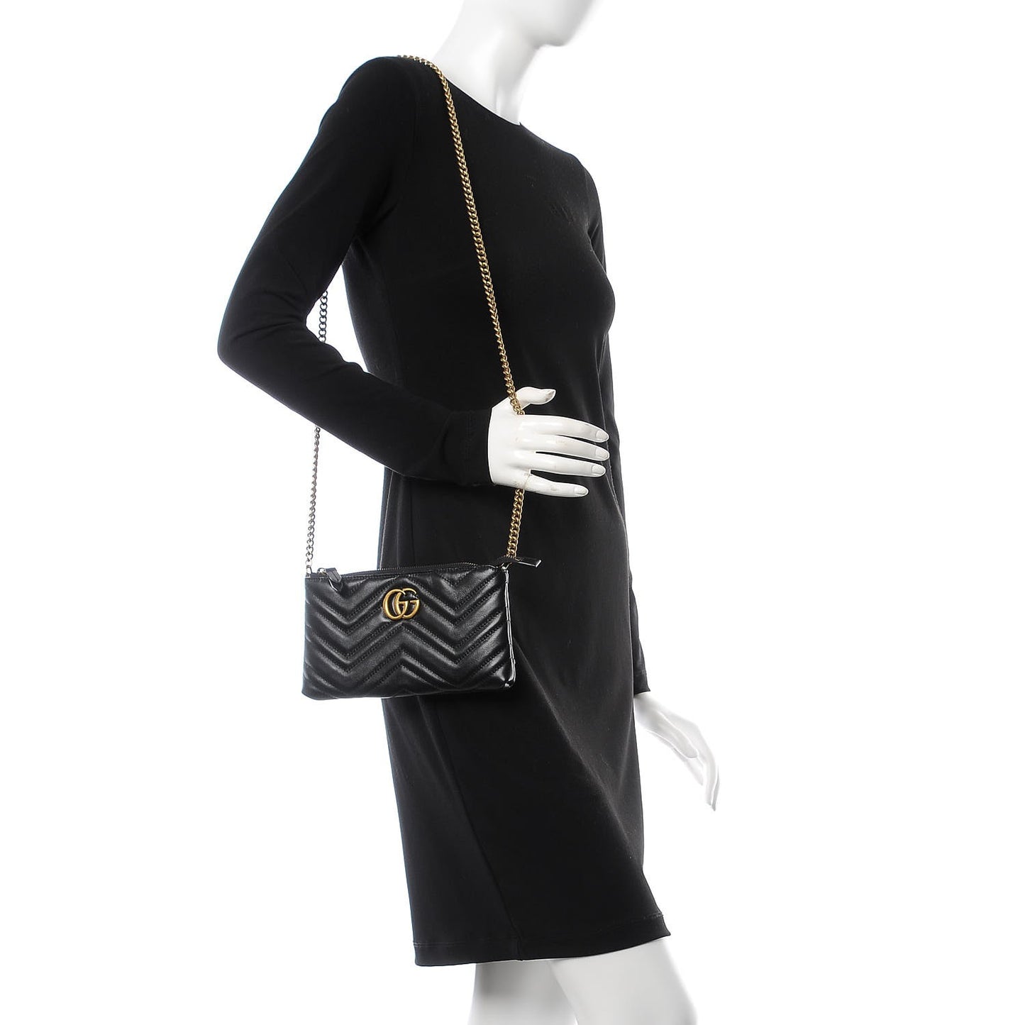 Calfskin Matelasse Mini GG Marmont Chain Bag Black
