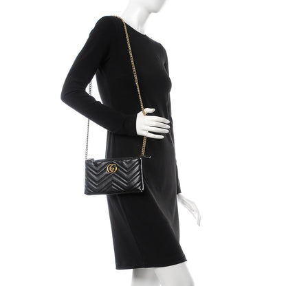 Gucci Calfskin Matelasse Mini GG Marmont Chain Bag Black 2 of 6