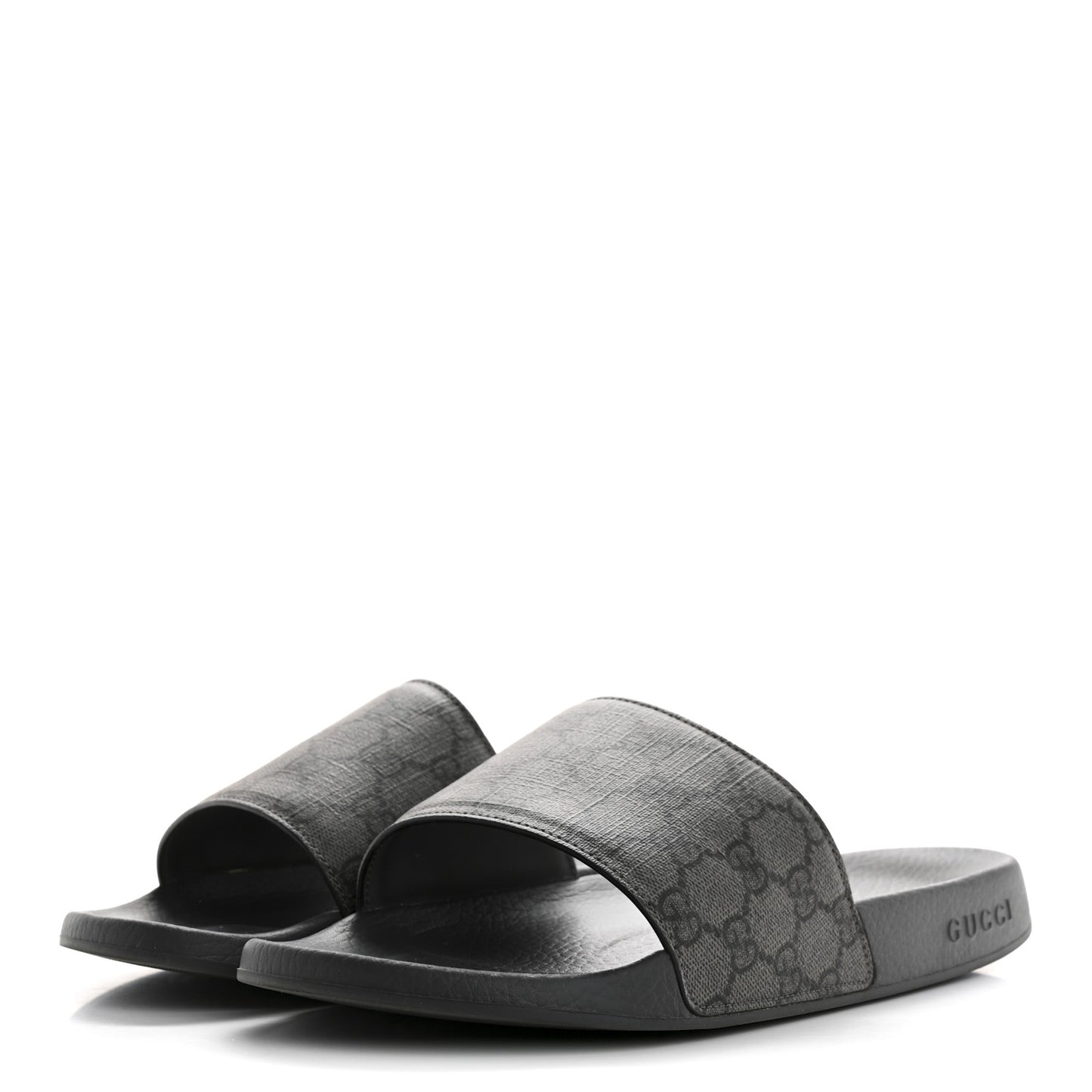 GG Supreme Monogram Mens Slide Sandals 9 Grey Black