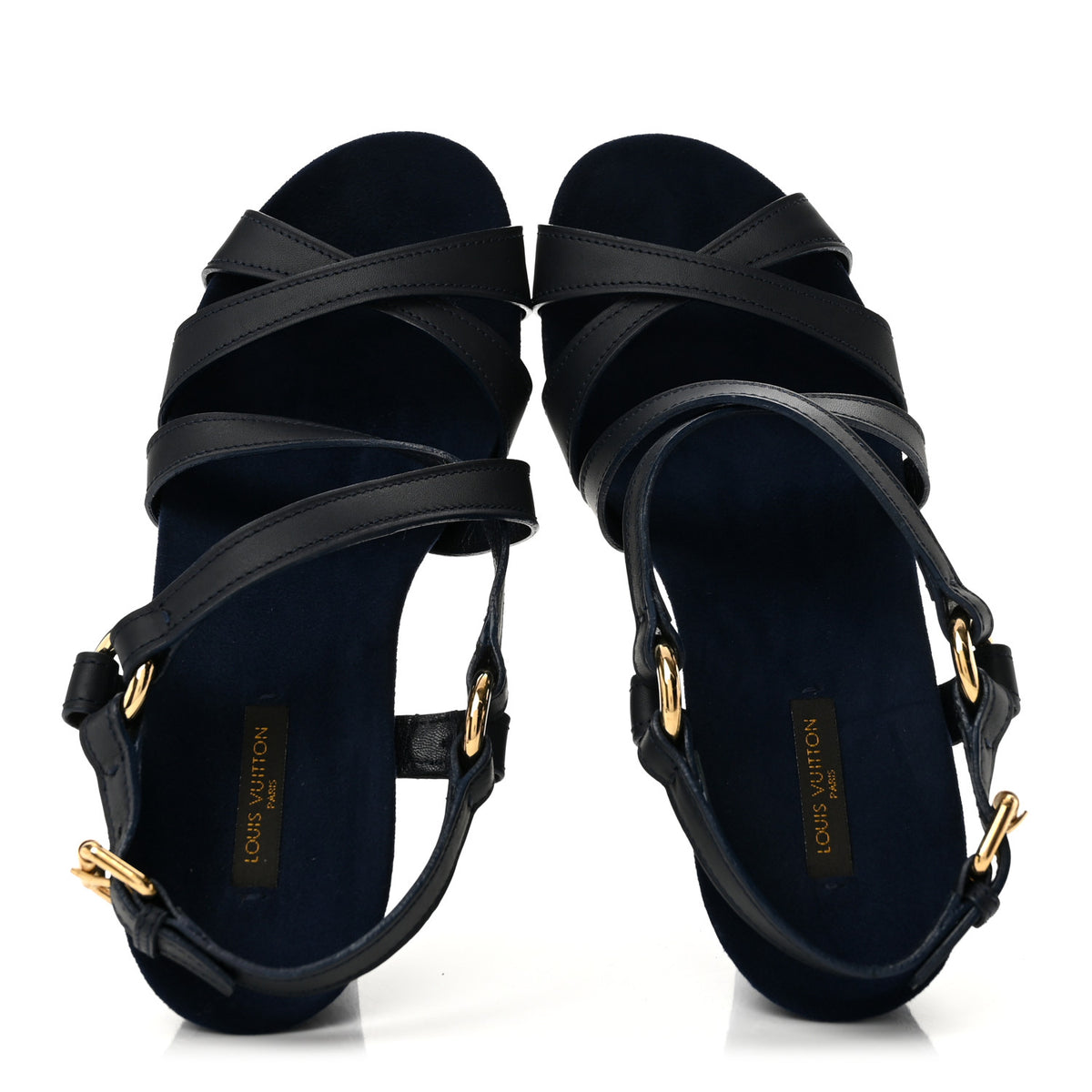 Louis Vuitton Calfskin Monogram Denim Ocean Wedge Sandals 38.5 Blue 2 of 11