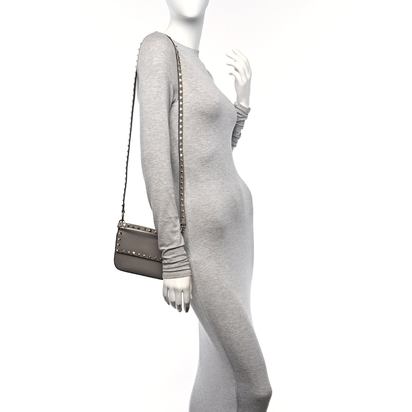 Grainy Calfskin Rockstud Crossbody Pouch Moon Taupe