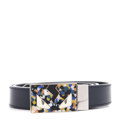 Fendi Calfskin Enamel Granite Monster Eyes Buckle Belt Black 1 of 6