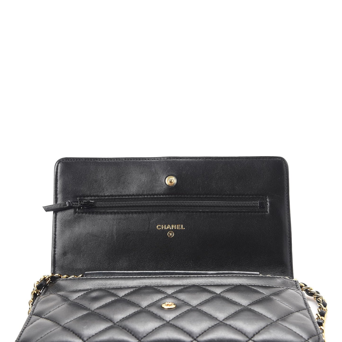 Lambskin Quilted Wallet On Chain WOC Black