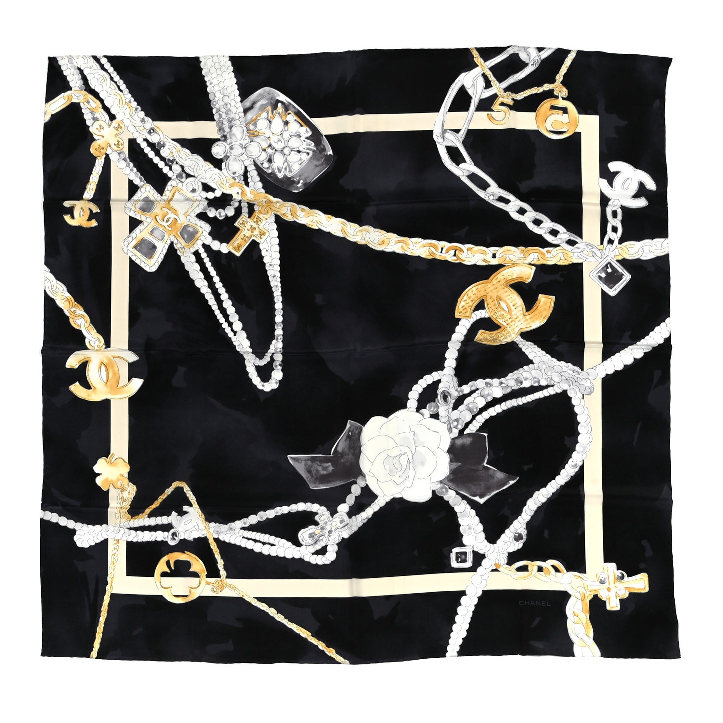 Silk CC Square Scarf Black