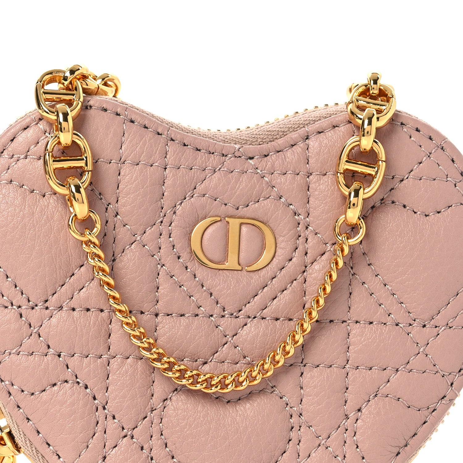 Christian Dior Calfskin Cannage Dioramour Caro Heart Pouch With Chain Rose Des Vents 8 of 12