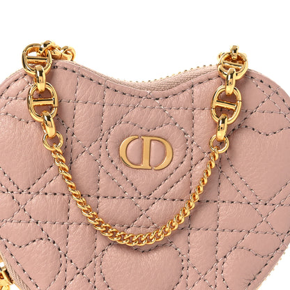 Christian Dior Calfskin Cannage Dioramour Caro Heart Pouch With Chain Rose Des Vents 8 of 12