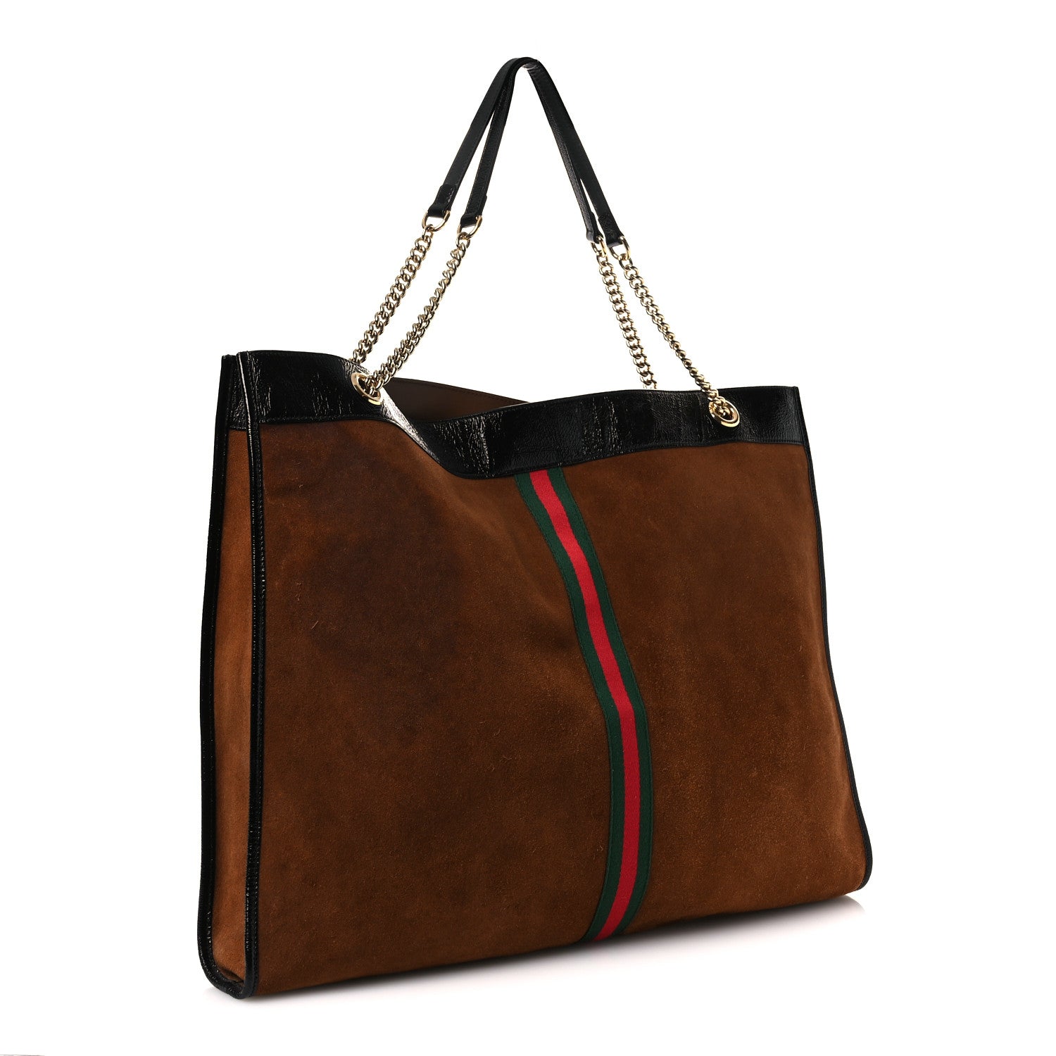 Gucci Suede Patent Maxi Rajah Chain Tote Nocciola Black 4 of 13