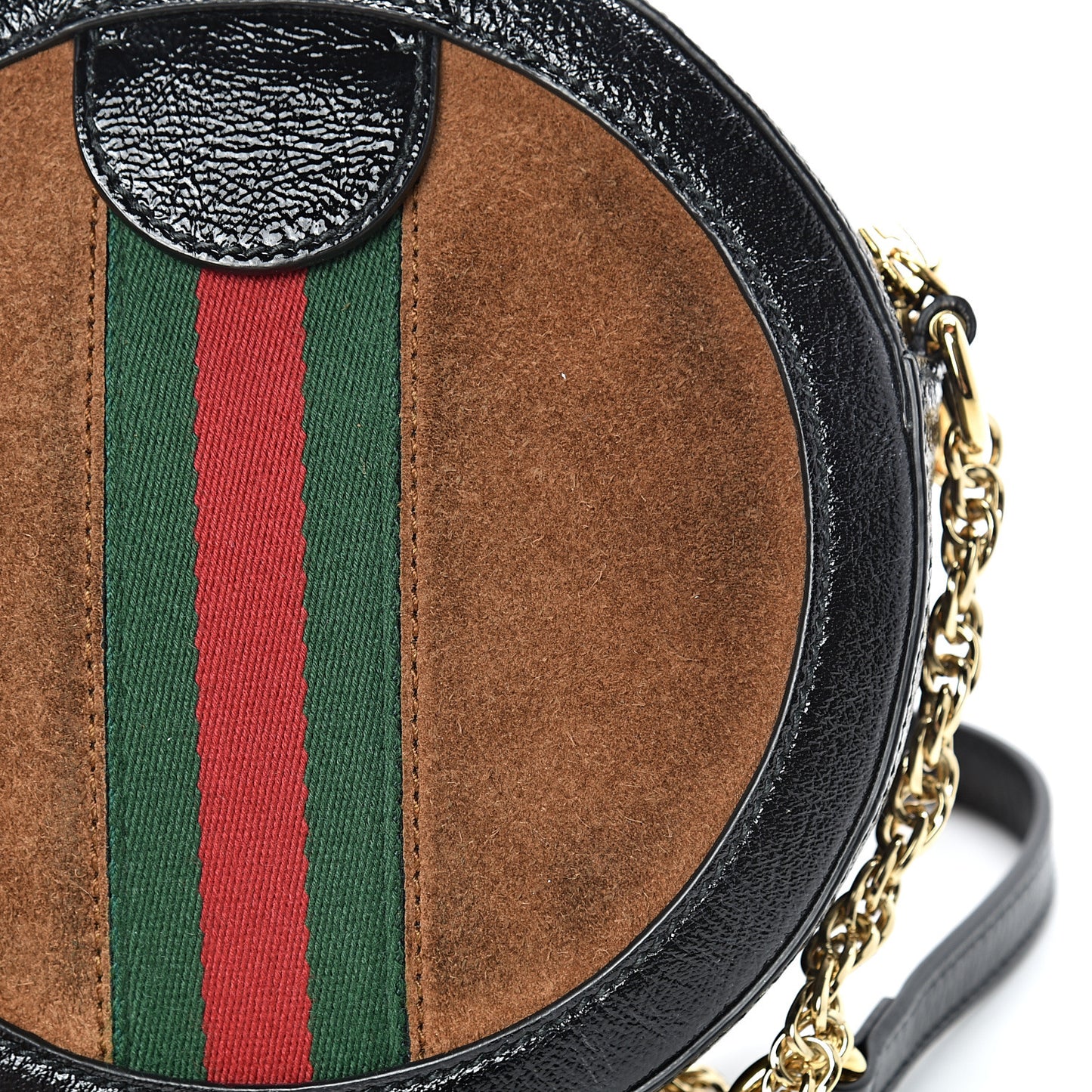 Suede Patent Web Mini Ophidia Round Shoulder Bag Nocciola Black