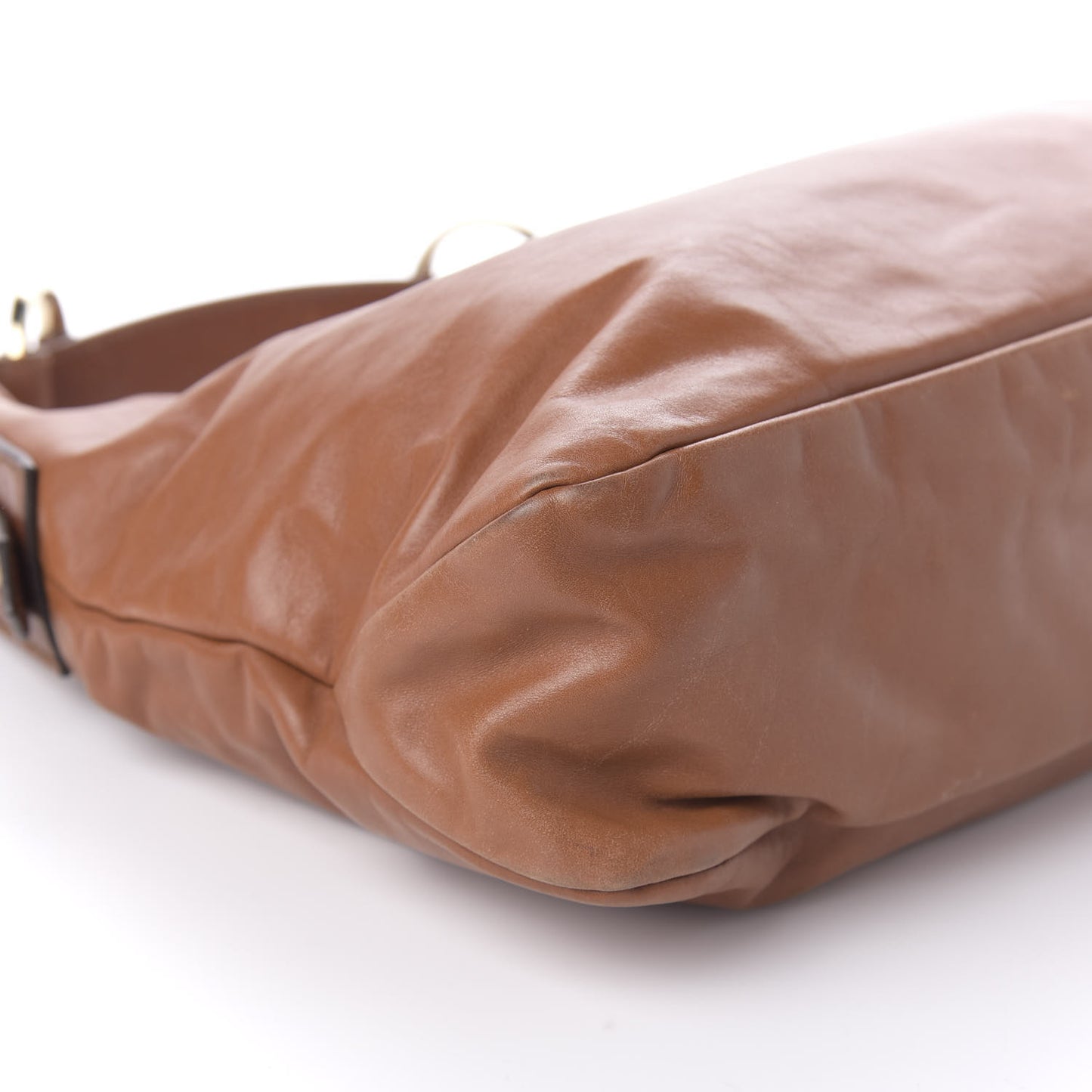 Leather Medium Horsebit Chain Hobo Tan