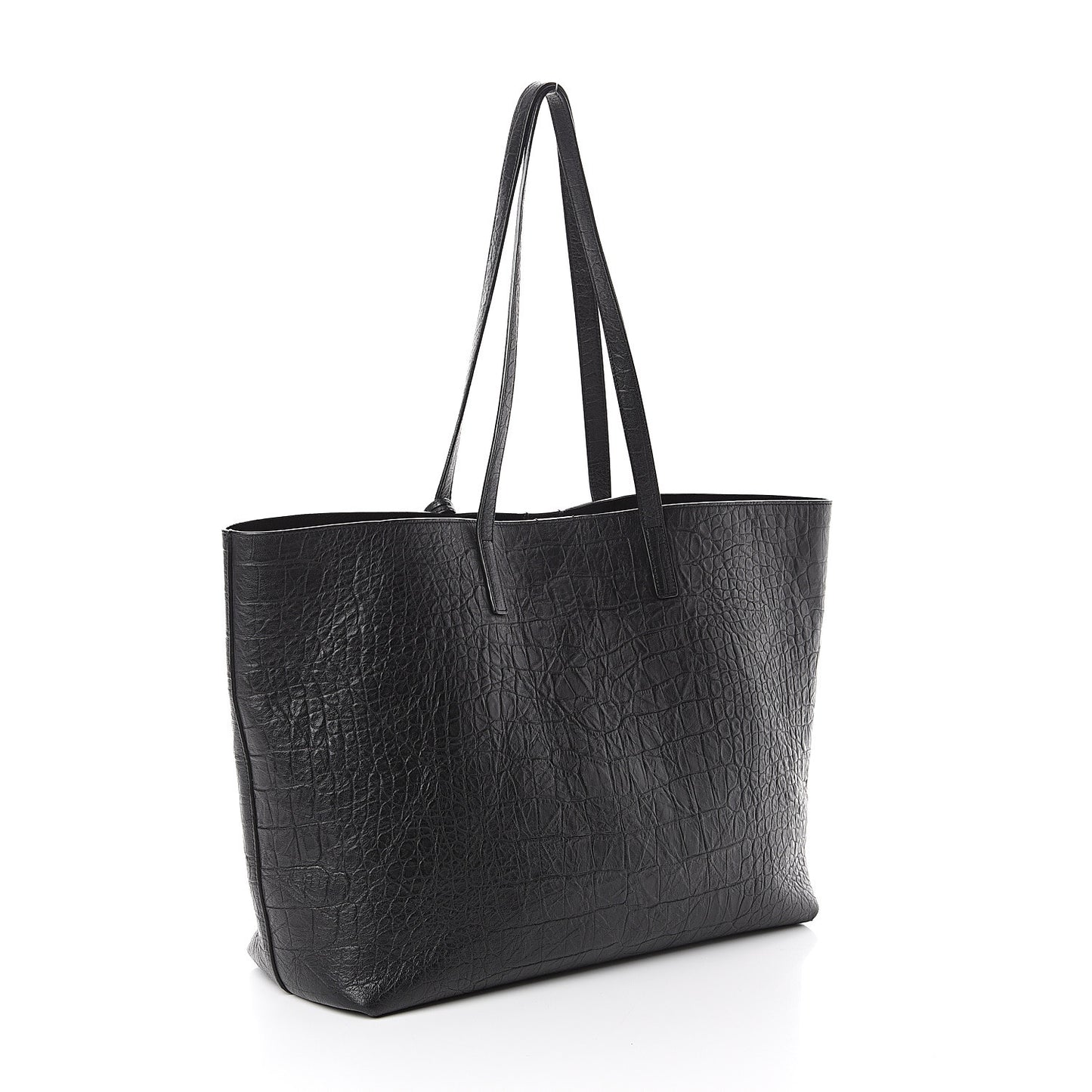 Calfskin Crocodile Embossed Large Shopper Tote Black