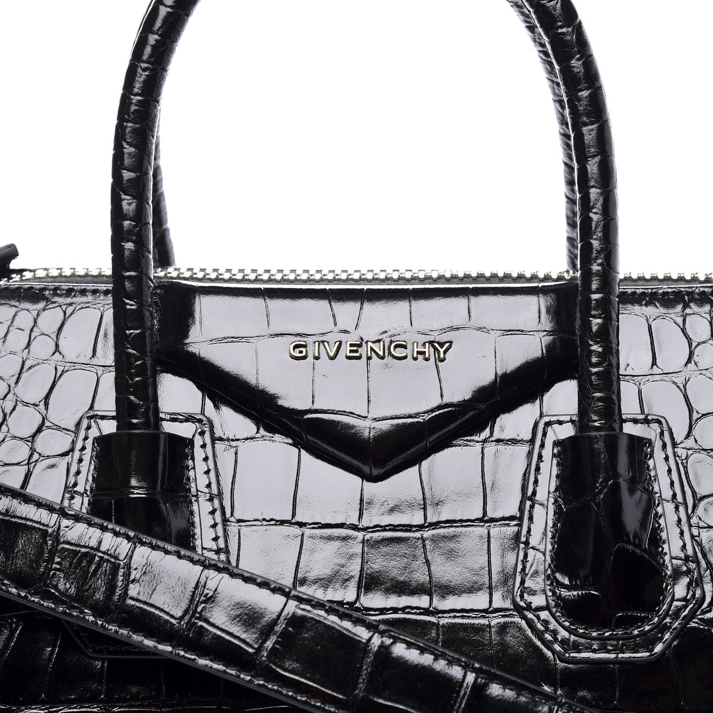 Calfskin Crocodile Embossed Small Antigona Black