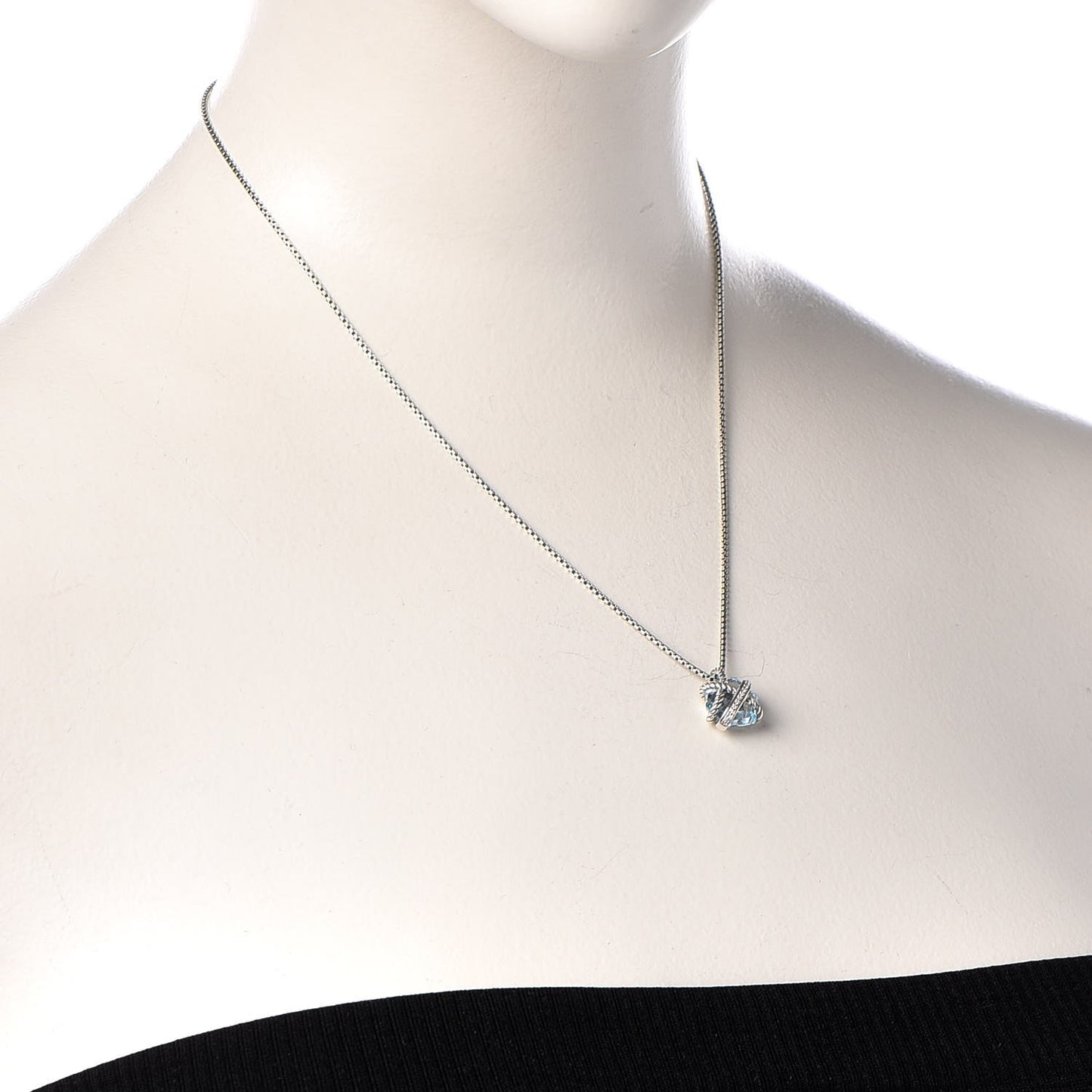 Sterling Silver Diamond Blue Topaz 10mm Petite Cable Wrap Pendant Necklace
