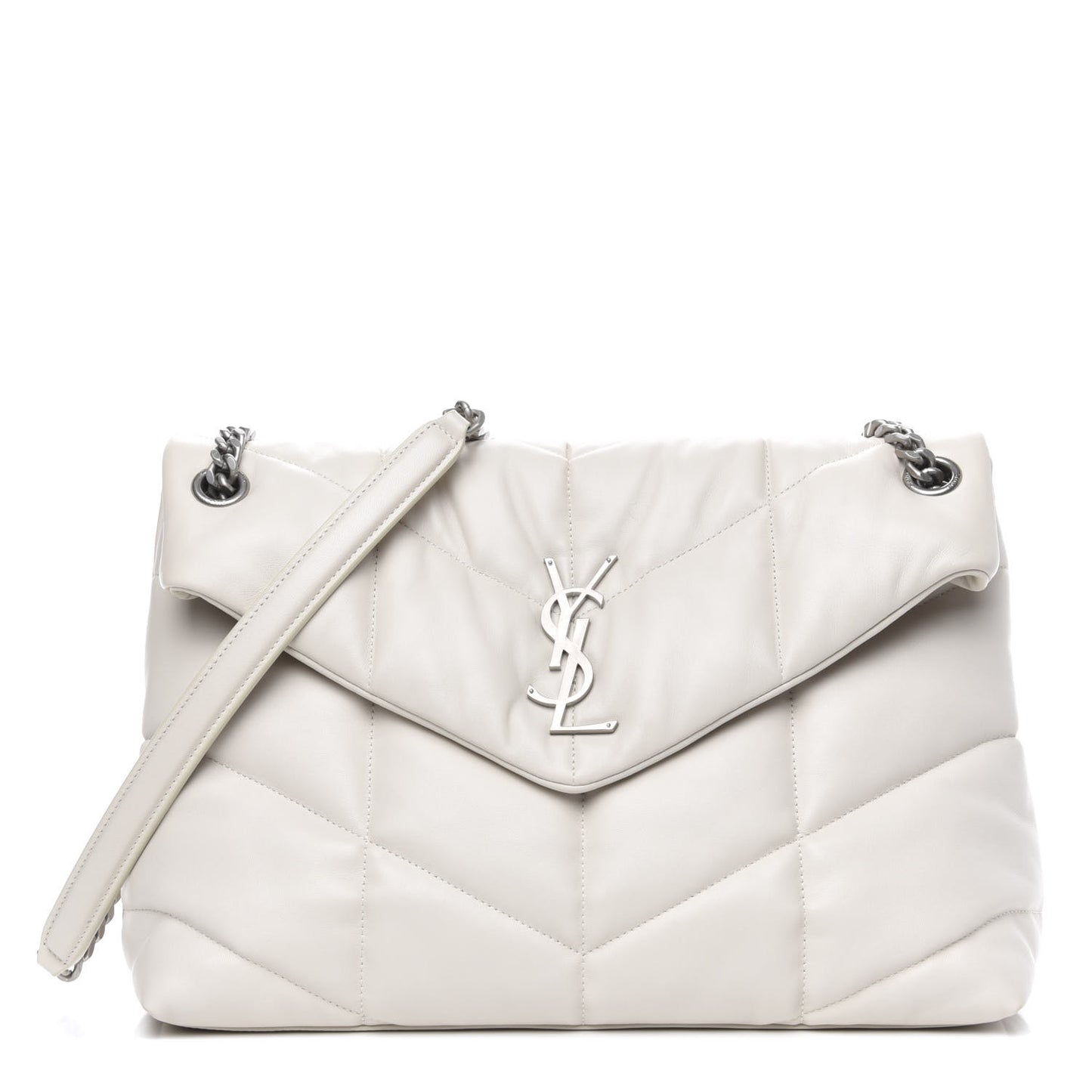 Lambskin Quilted Medium Loulou Puffer Monogram Chain Satchel Blanc Vintage
