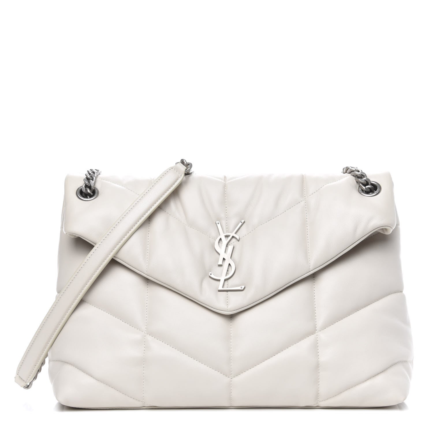 Saint Laurent Lambskin Quilted Medium Loulou Puffer Monogram Chain Satchel Blanc Vintage 1 of 11