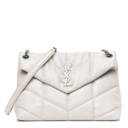 Saint Laurent Lambskin Quilted Medium Loulou Puffer Monogram Chain Satchel Blanc Vintage 1 of 11