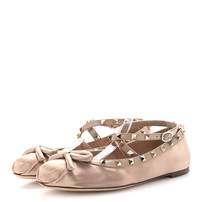 Valentino Garavani Satin Nappa Rockstud Ballerina Flats 40 Rose Cannelle 4 of 10