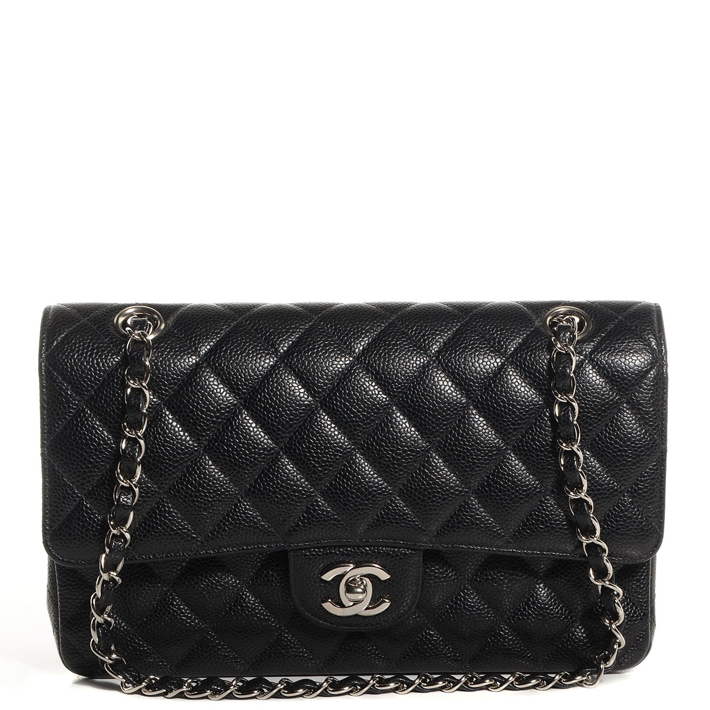 Caviar Quilted Medium Double Flap Black