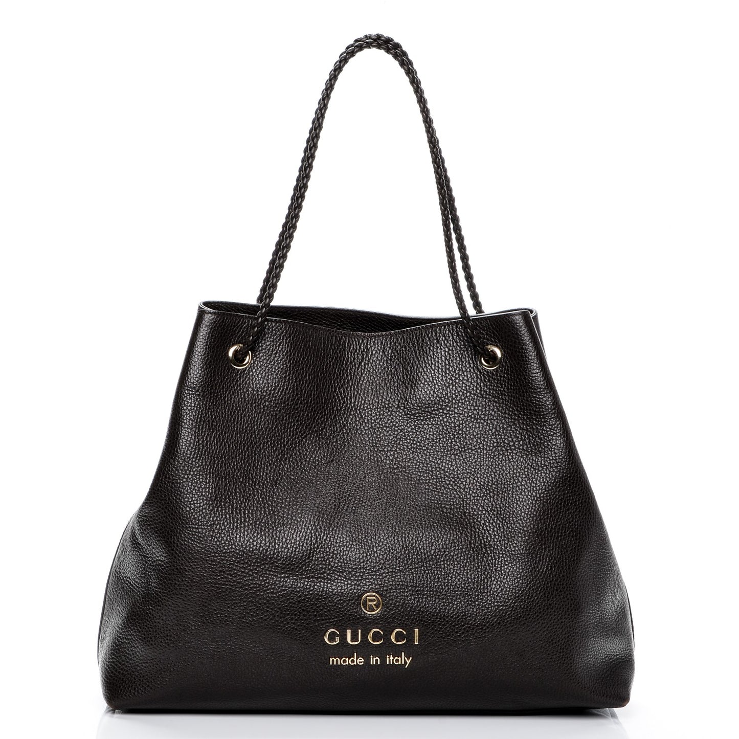 Calfskin Large Gifford Braided Handle Tote Dark Brown