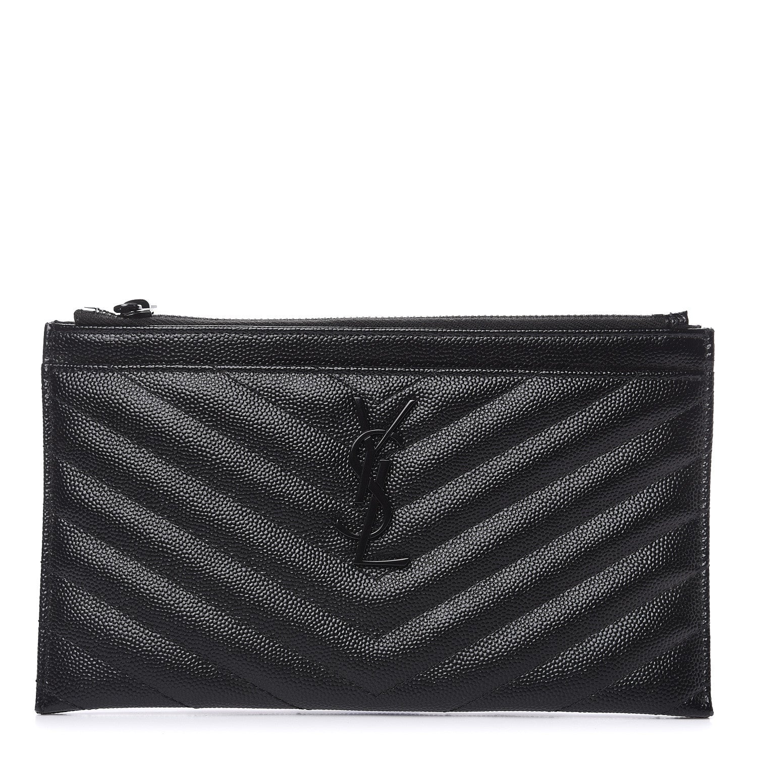 Saint Laurent Grain De Poudre Chevron Monogram Bill Pouch Black 1 of 10