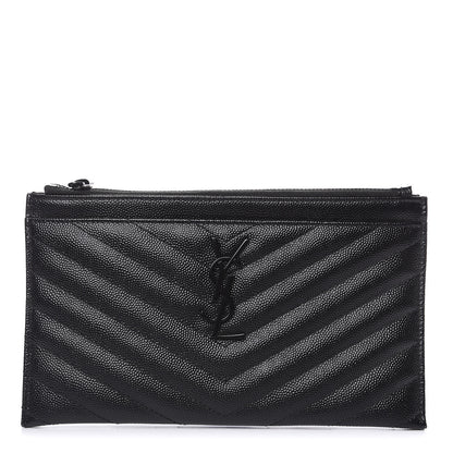 Saint Laurent Grain De Poudre Chevron Monogram Bill Pouch Black 1 of 10