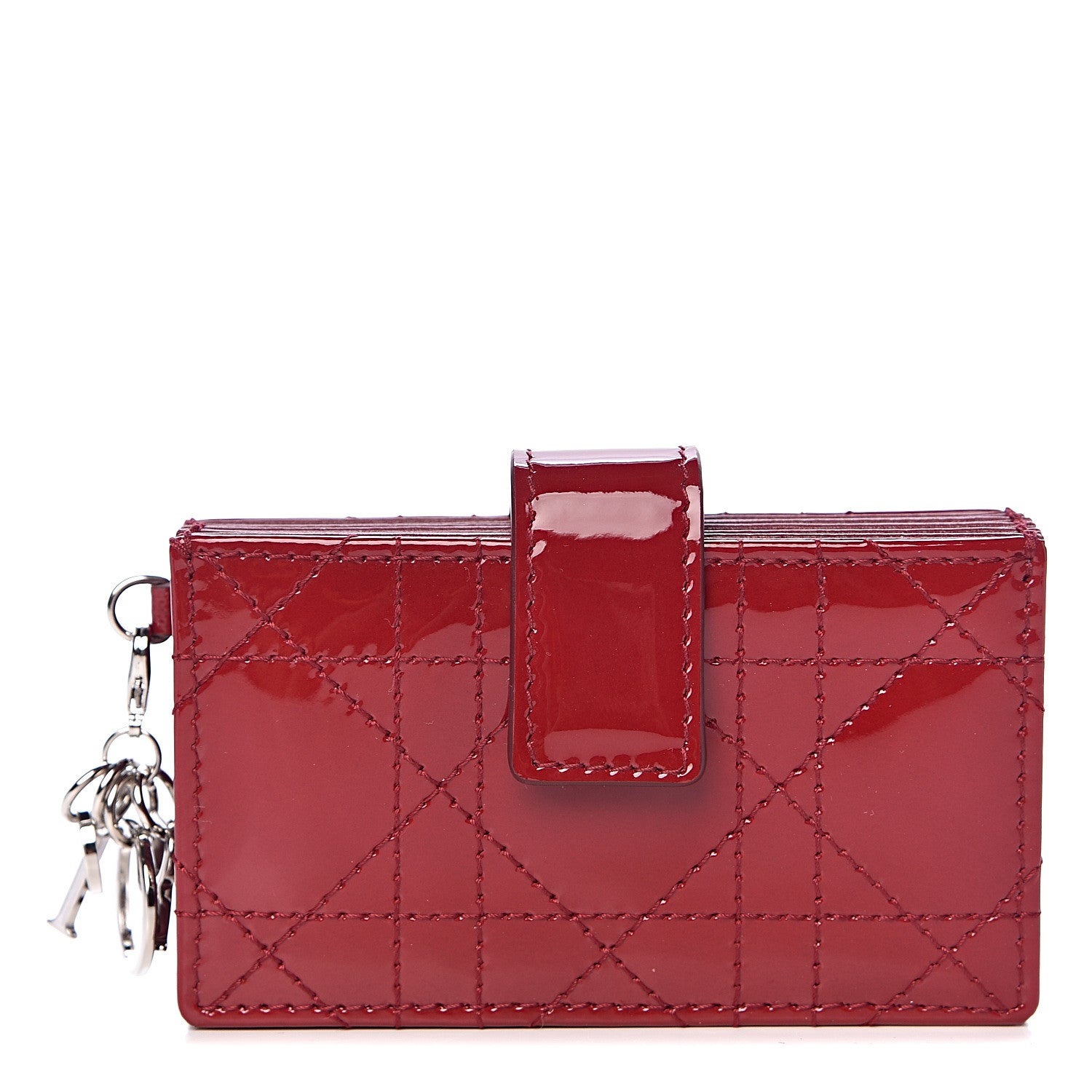 Christian Dior Patent Cannage Lady Dior 5-Gusset Card Holder Rouge Ceris 1 of 6