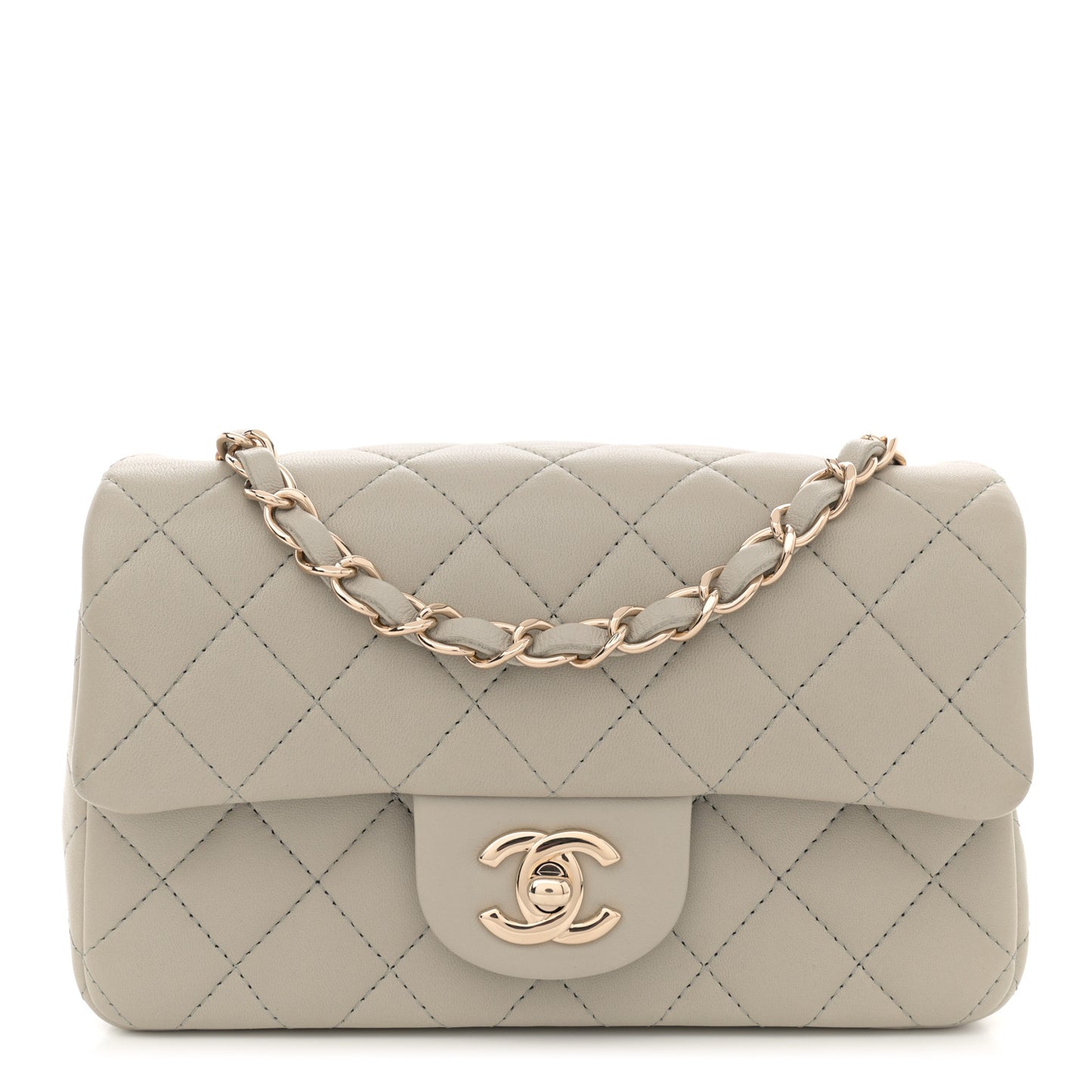 Lambskin Quilted Mini Rectangular Flap Grey