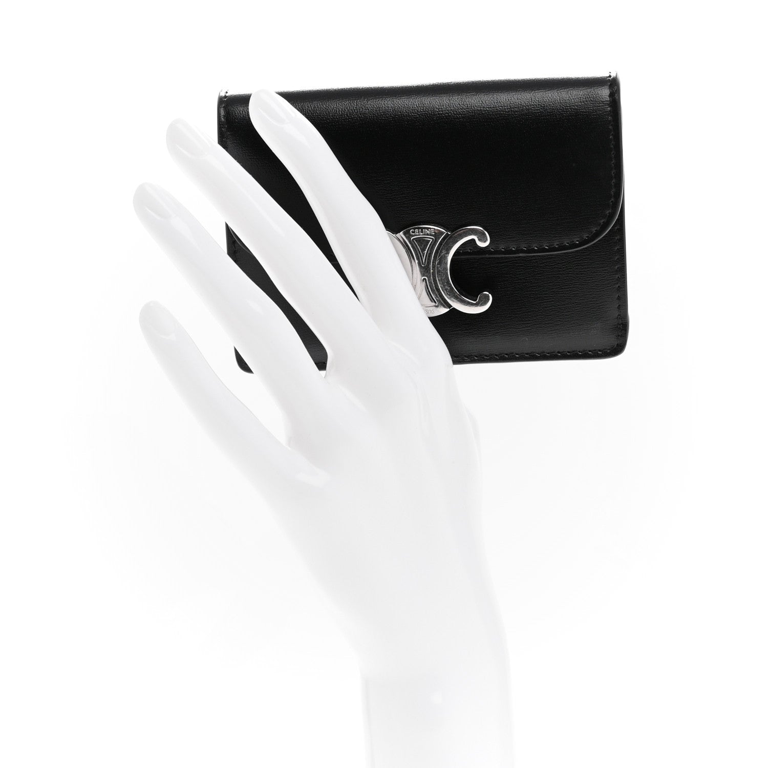 Celine Shiny Calfskin Triomphe Flap Card Holder Black 2 of 9
