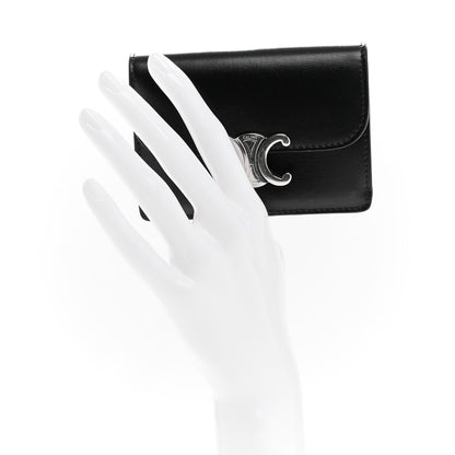 Celine Shiny Calfskin Triomphe Flap Card Holder Black 2 of 9