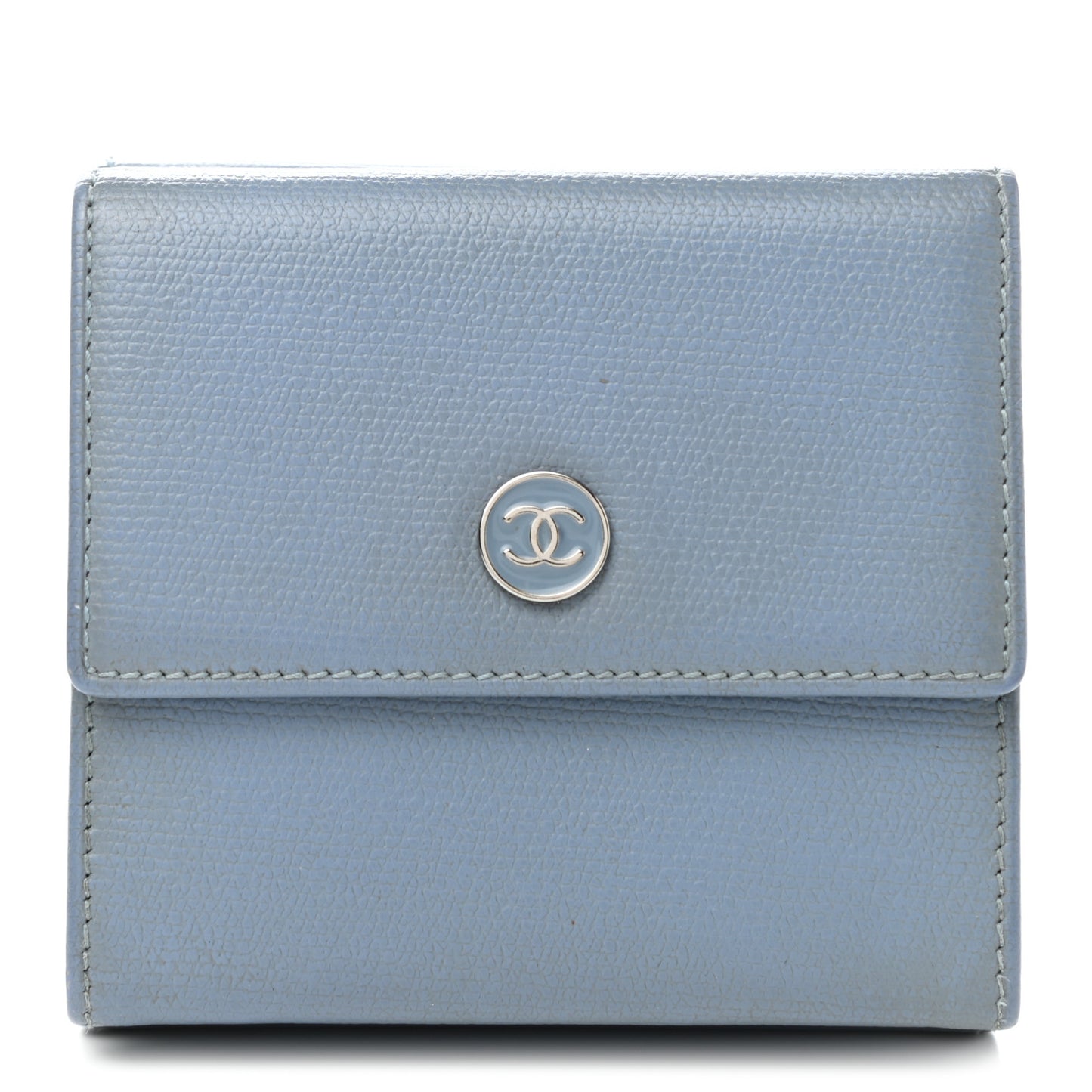 Grained Calfskin CC Button Compact Wallet Blue