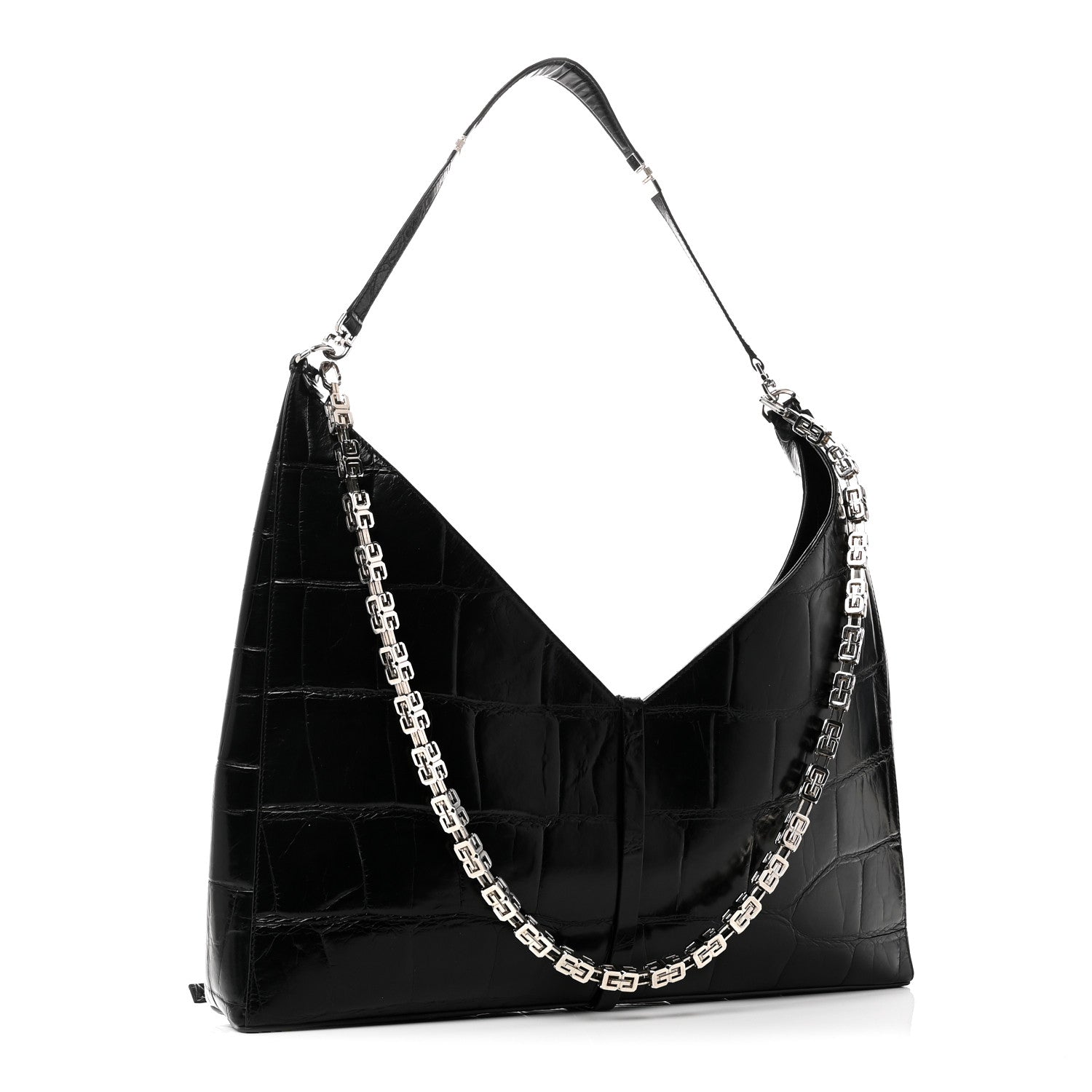 Givenchy Calfskin Crocodile Embossed Large Cut Out Shoulder Bag
