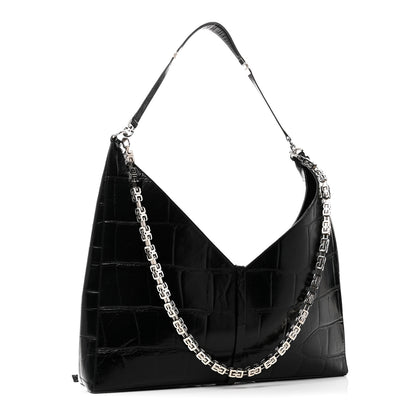 Givenchy Calfskin Crocodile Embossed Large Cut Out Shoulder Bag Black 3 of 10