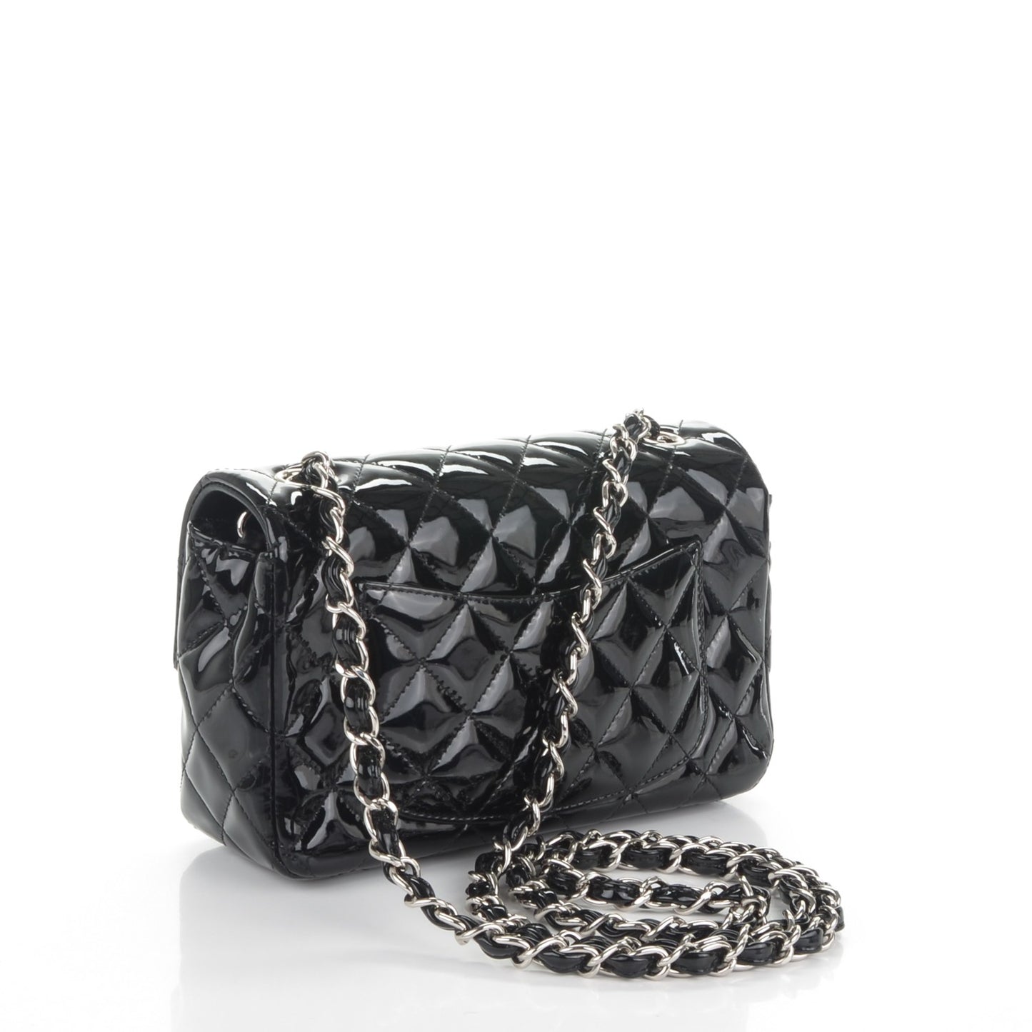 Patent Calfskin Quilted Mini Rectangular Flap Black