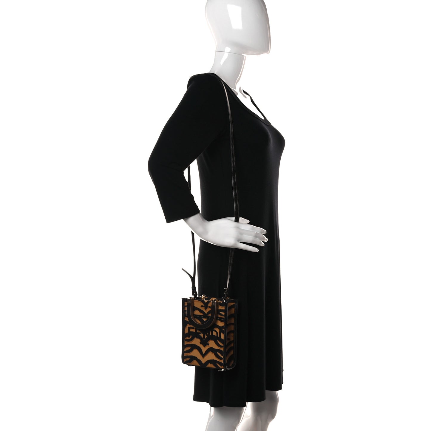 Canvas Vitello King Chinese New Year Tiger Embroidered Fendi Sunshine Shopper Tote Black Dark Yellow