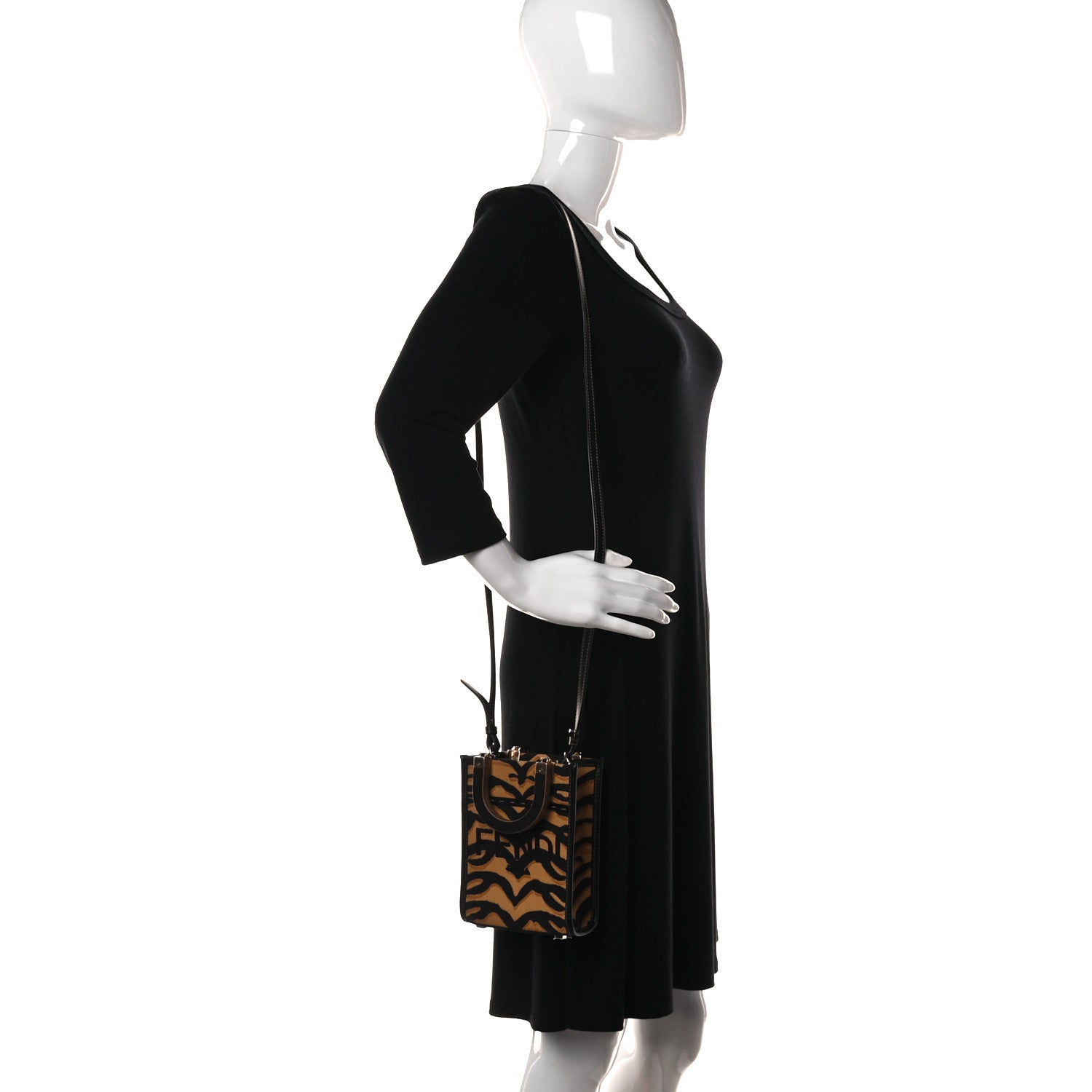 Fendi Canvas Vitello King Chinese New Year Tiger Embroidered Fendi Sunshine Shopper Tote Black Dark Yellow 2 of 12