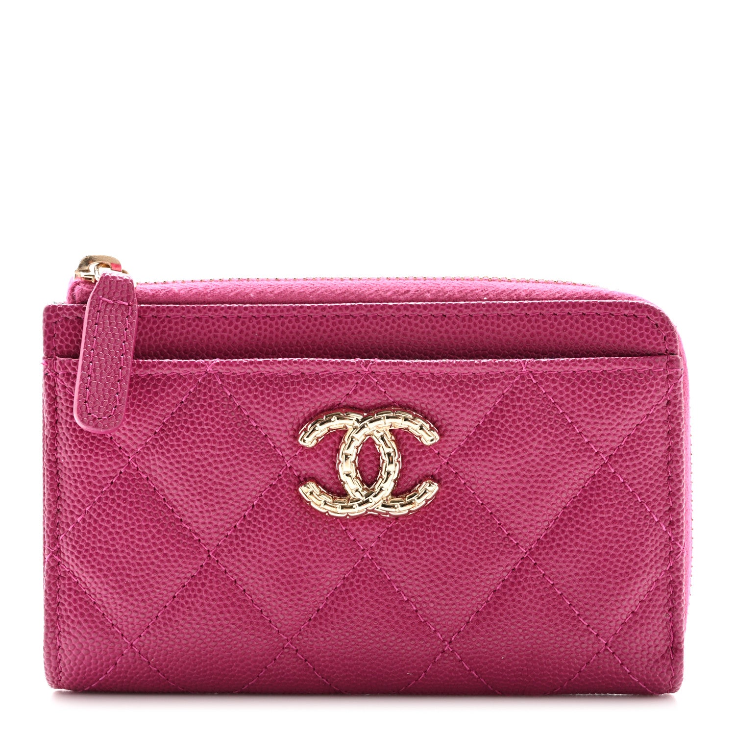 Chanel Caviar Quilted CC Zip Around Card Holder Dark Pink 1 of 10
