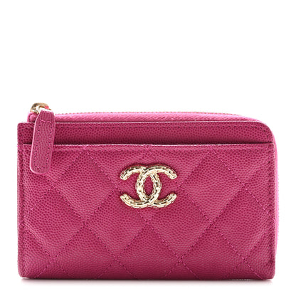 Chanel Caviar Quilted CC Zip Around Card Holder Dark Pink 1 of 10