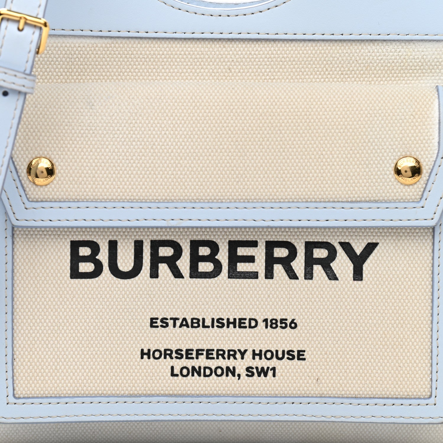 Burberry Canvas Smooth Calfskin Two Tone Mini Pocket Bag Natural Pale Blue 8 of 14