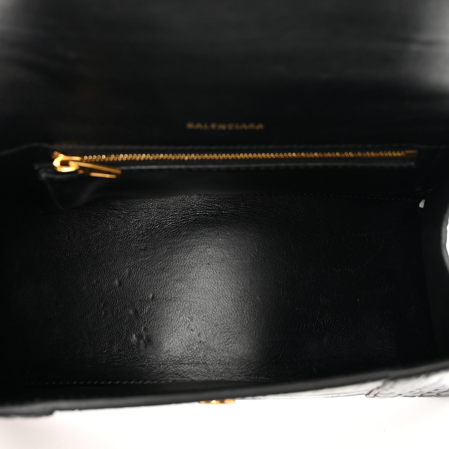 Balenciaga Shiny Calfskin Crocodile Embossed Small Hourglass Top Handle Bag Black 5 of 9
