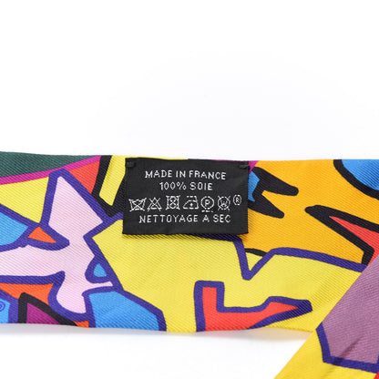 Hermes Silk Graff Graffiti Twilly Orange Jaune Vif Vert 3 of 5